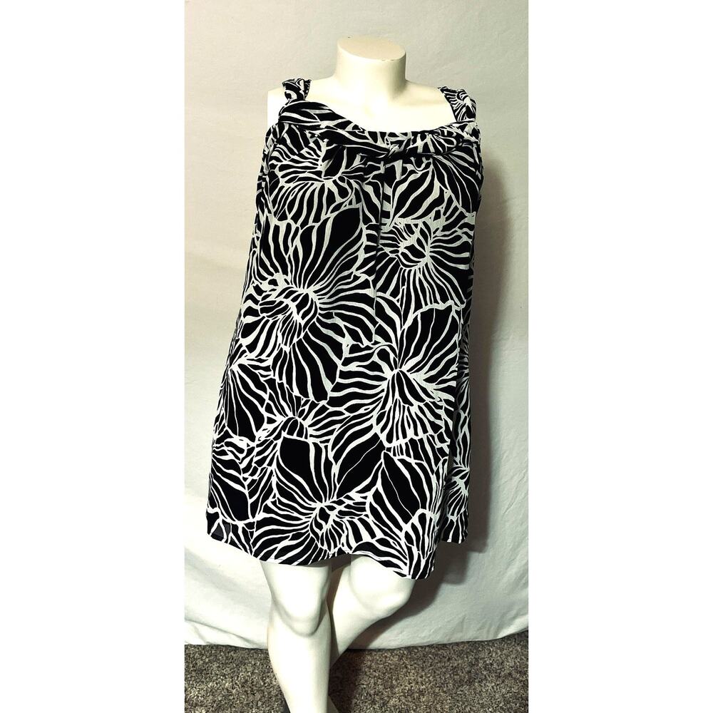 Lane Bryant 18 20 Black White Floral Twist Cowl Neck Sleeveless Tank Top Tunic